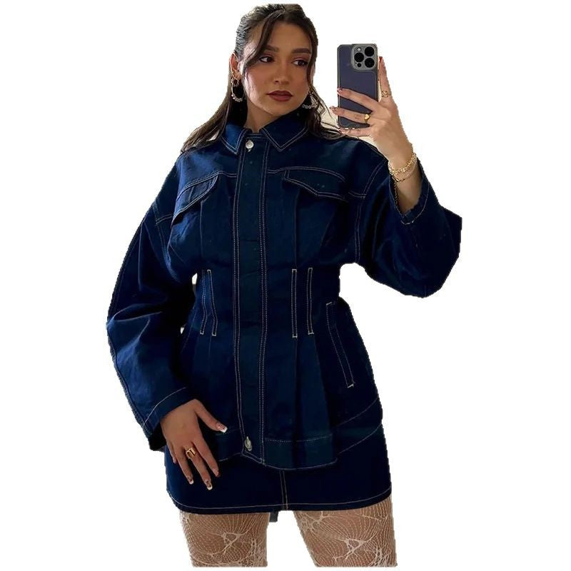 Damen Jeansjacke Weite Ärmel Tailliert Norvielle