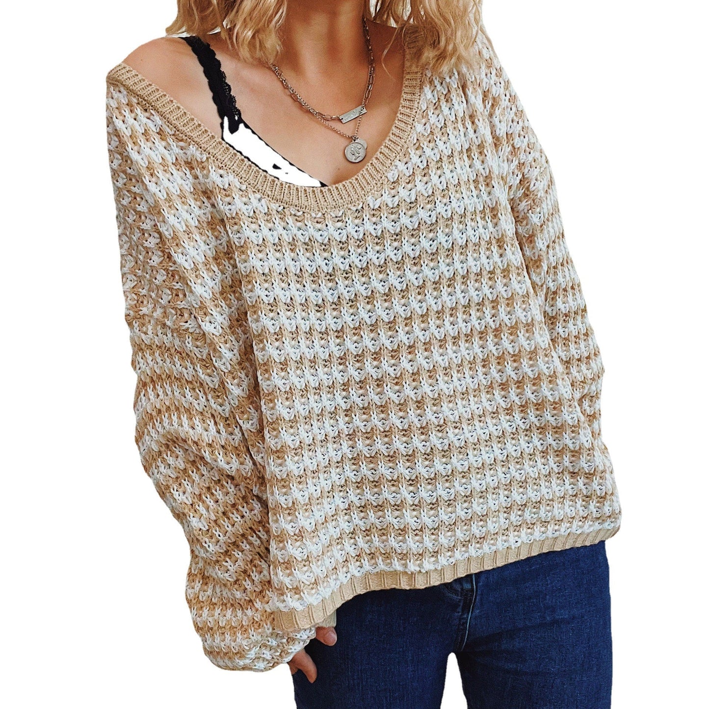 Damen Strickpullover V-Ausschnitt Weit Norvielle