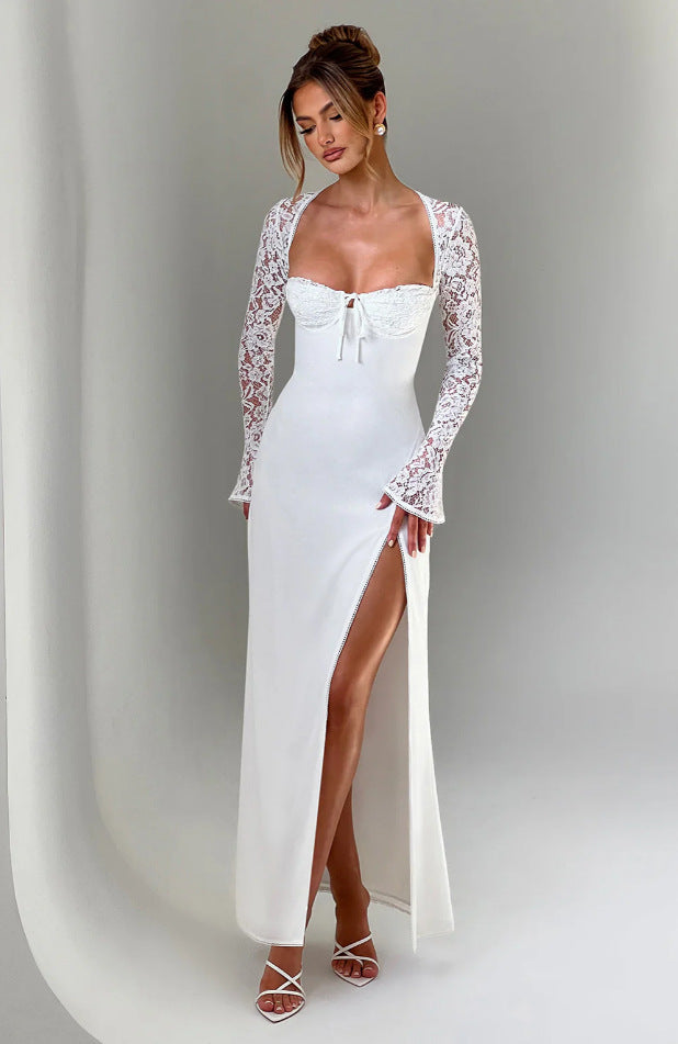 Damen Maxi-Kleid aus schimmerndem Stoff Elegantes Design