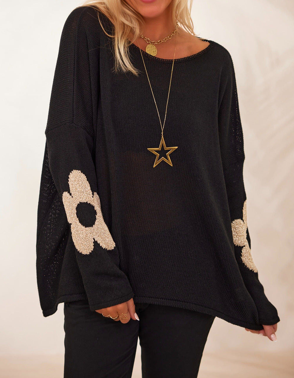 Damen Strickpullover mit Blumenapplikationen Norvielle