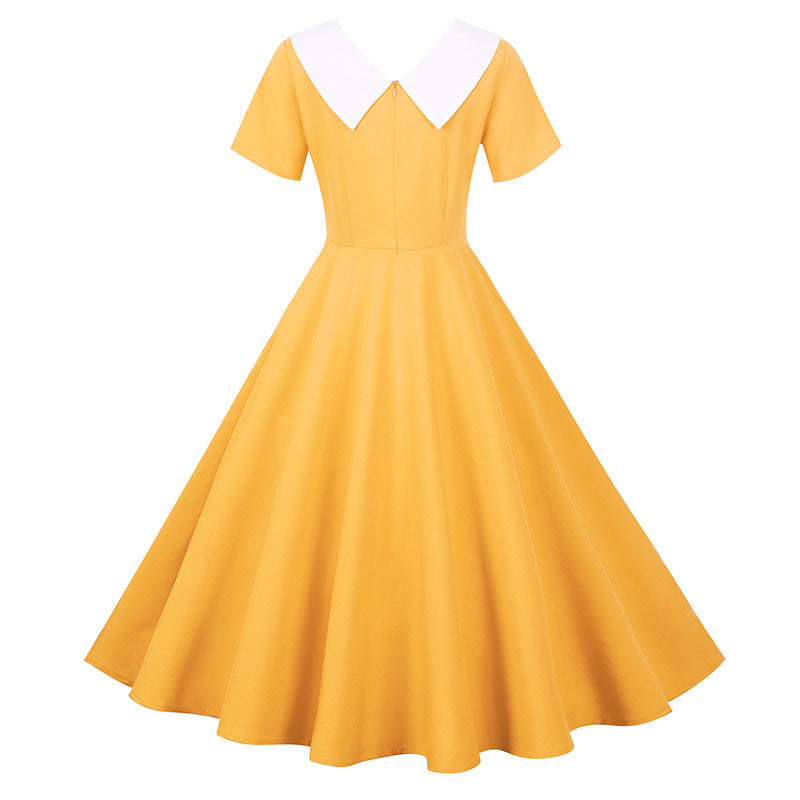 Damen Retro Swingkleid Eleganter Kragen Weitschwingender Rock