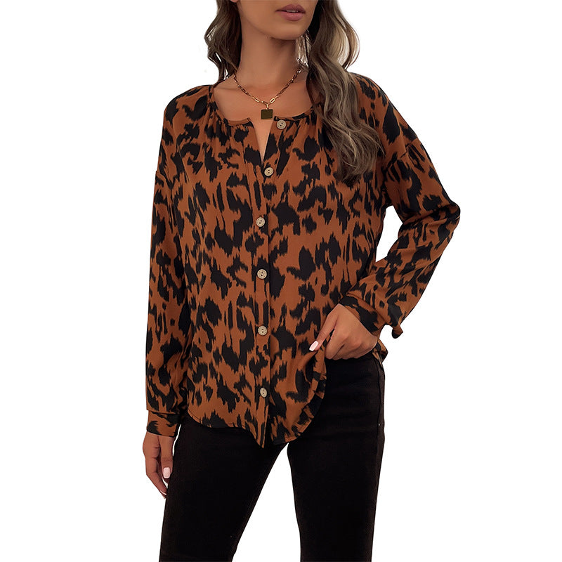 Damen Bluse Animalprint Knotenverschluss Norvielle