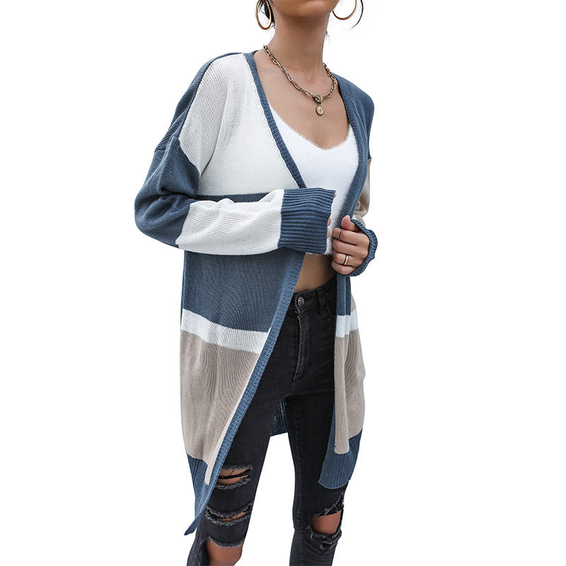 Damen Strickcardigan Gestreift Offener Schnitt Lässige Ärmel