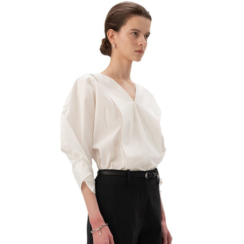 Damen Bluse V-Ausschnitt Voluminöse Ärmel Norvielle