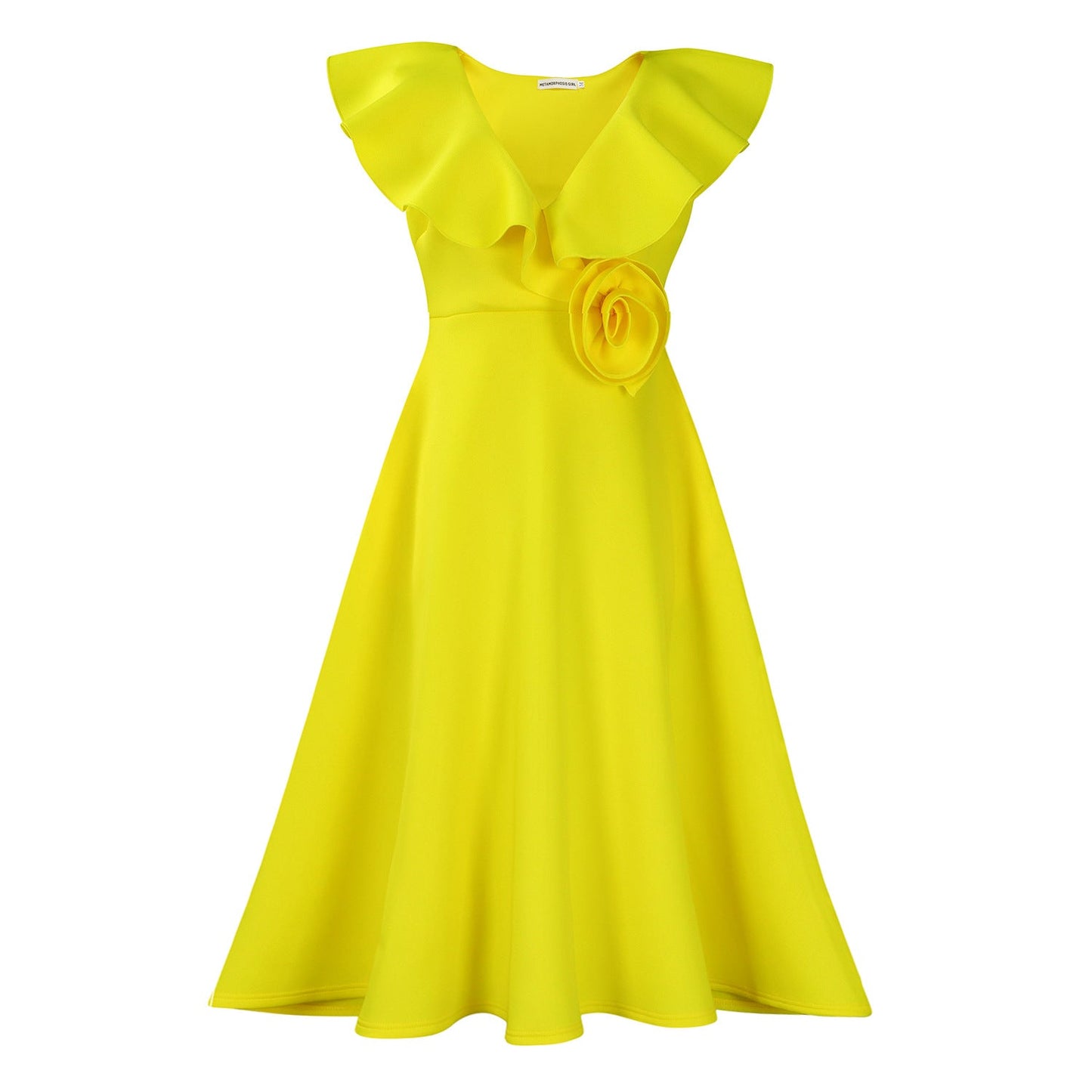 Damen A-Linien Kleid mit Rüschen Floralmuster
