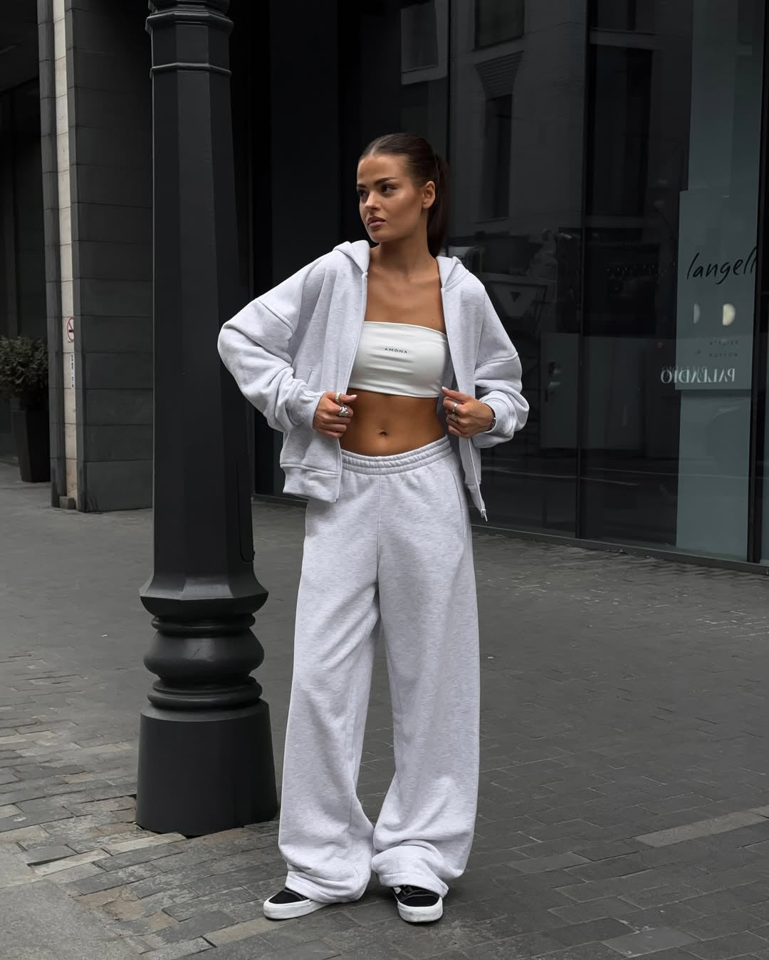 Damen Oversized Hoodie Jogginghose Set Baumwolle Norvielle