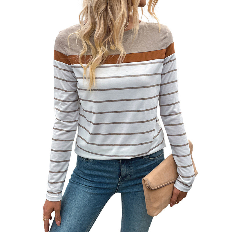 Damen Langarmshirt Gestreift Farbblock Norvielle