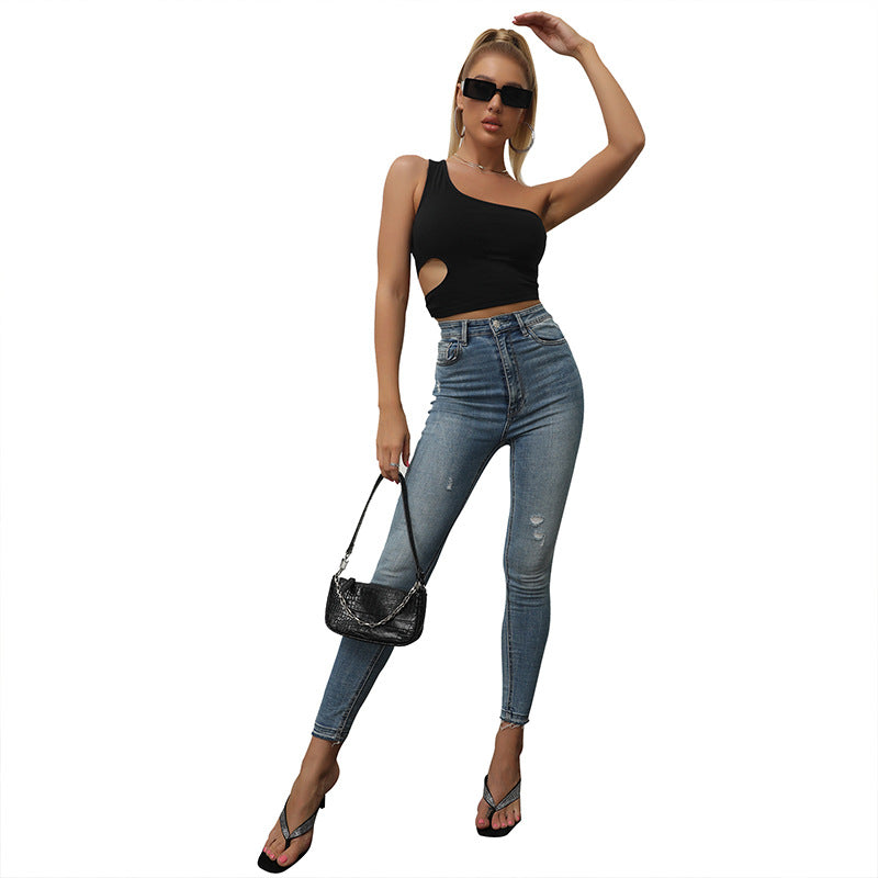 Damen Asymmetrisches Crop- Cut-Out-Detail
