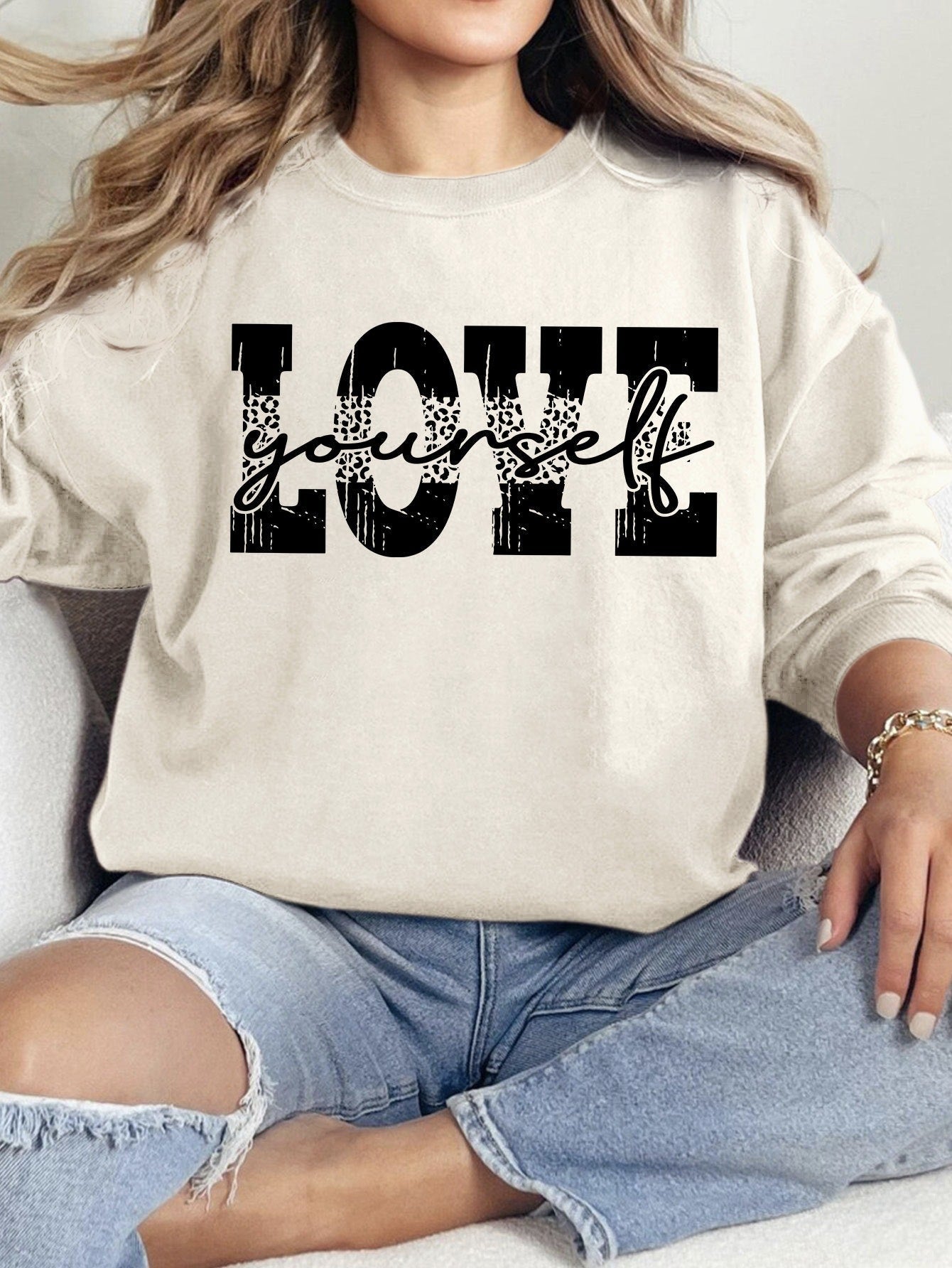 Damen Sweatshirt Lässig Mit Love Schriftzug