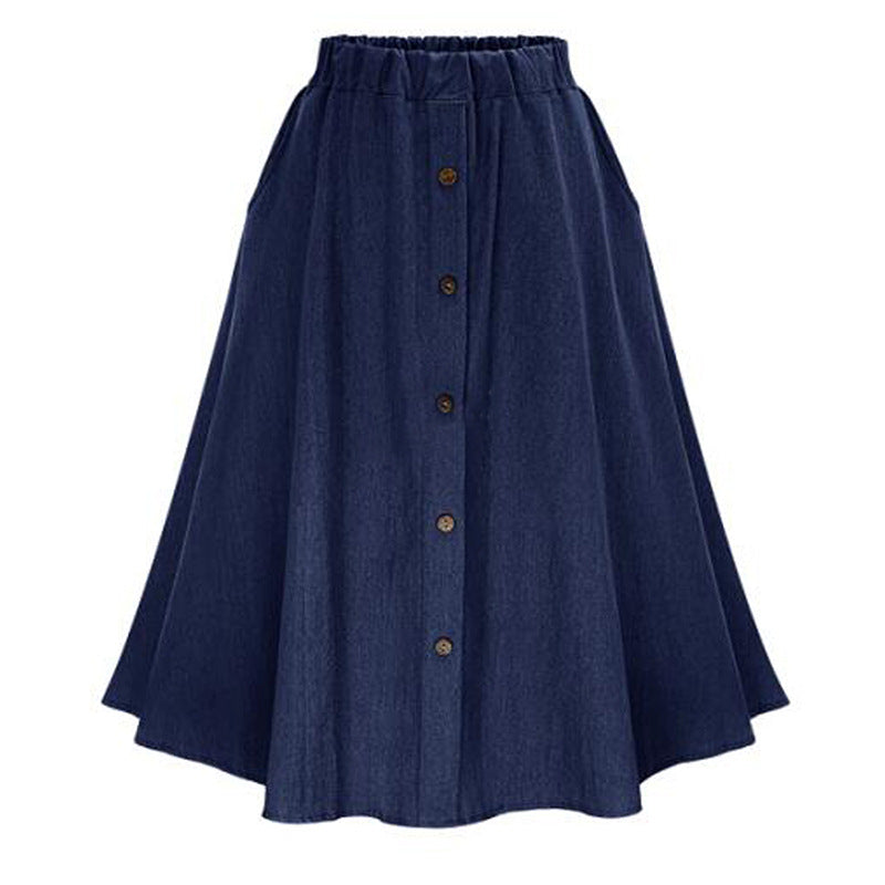 Damen Denim-Rock Lang Knopfdetails