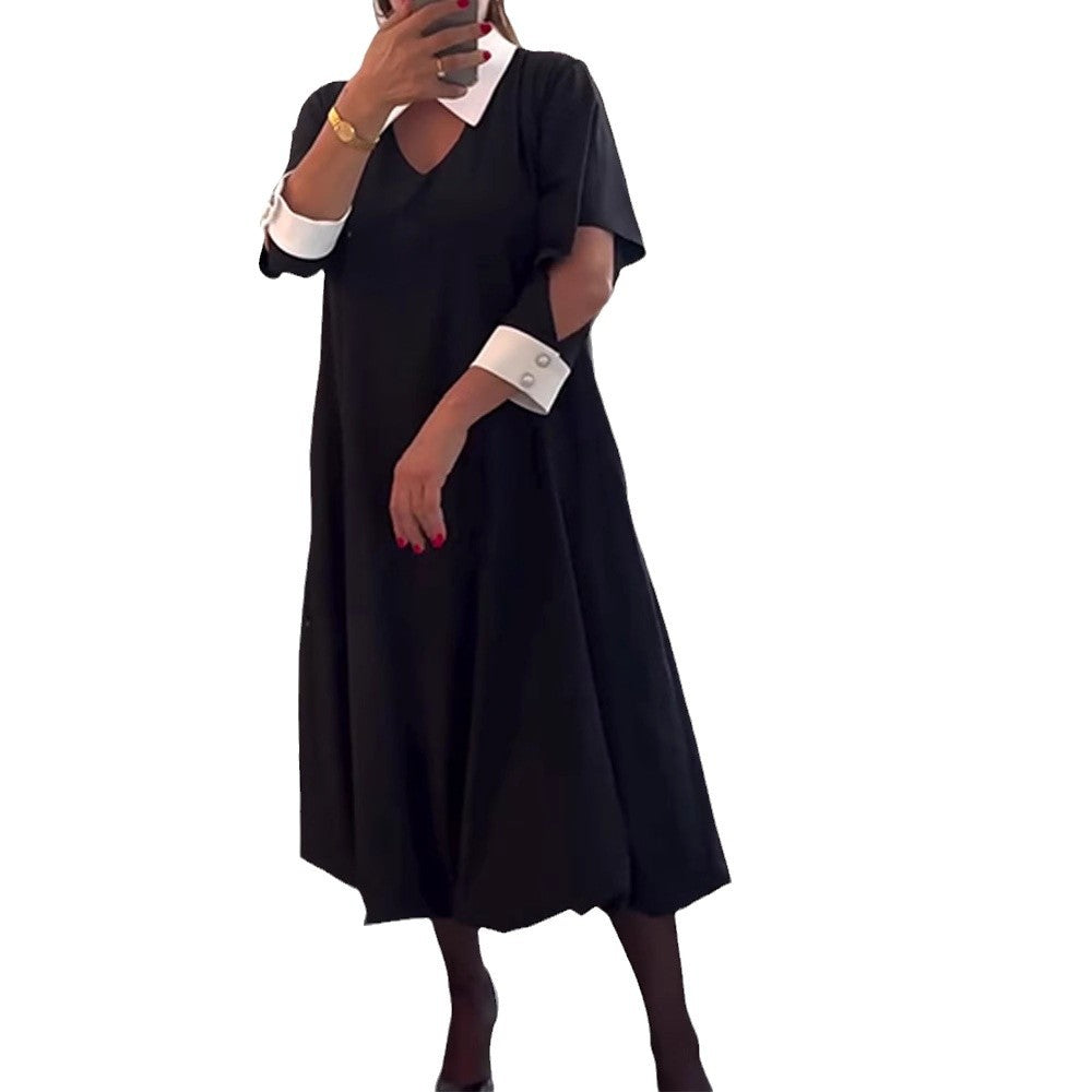 Damen Oversized Hemdkleid V-Ausschnitt Eleganter Kragen