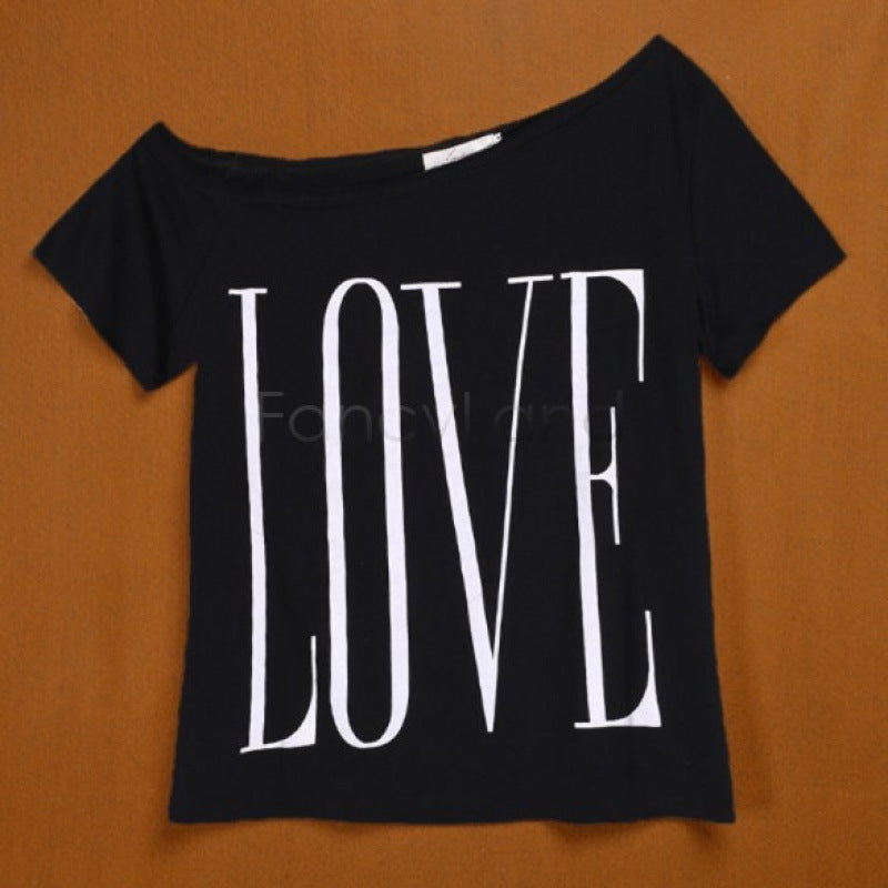 Damen Off-Shoulder T-Shirt Großer Schriftzug Norvielle