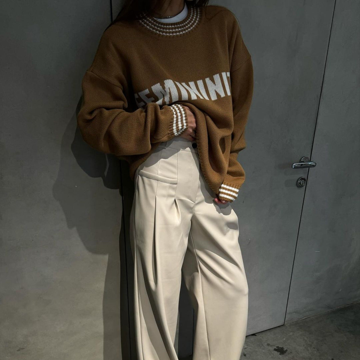 Damen Sweatpullover mit Schriftzug und Streifen Bündchen