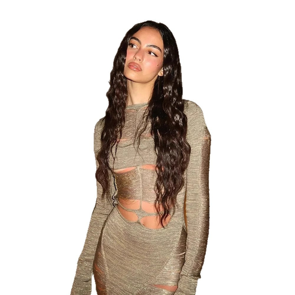 Damen Abendkleid Langärmlig Cut-Out schwingender Saum Norvielle