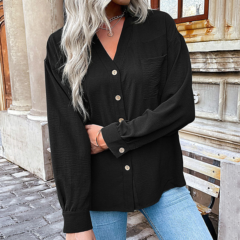 Damen Bluse Lässig Feine Struktur Knöpfe