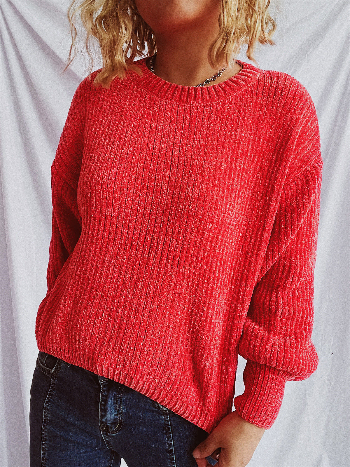 Damen Grobstrickpullover Weite Ärmel Strukturiert Beige Norvielle