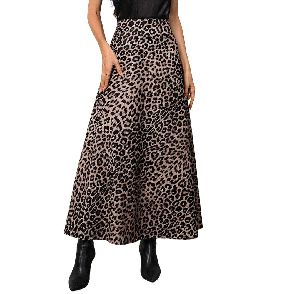 Damen Maxirock Leopardenmuster Hochtailliert Norvielle
