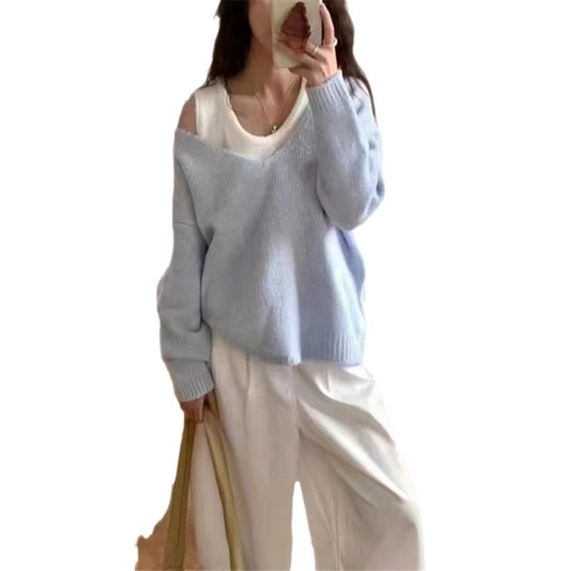 Damen Pullover V-Ausschnitt Offene Schultern Norvielle