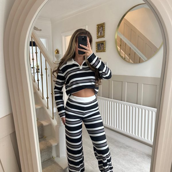 Damen Freizeit-Set Gestreift Pullover Weite Hose Norvielle