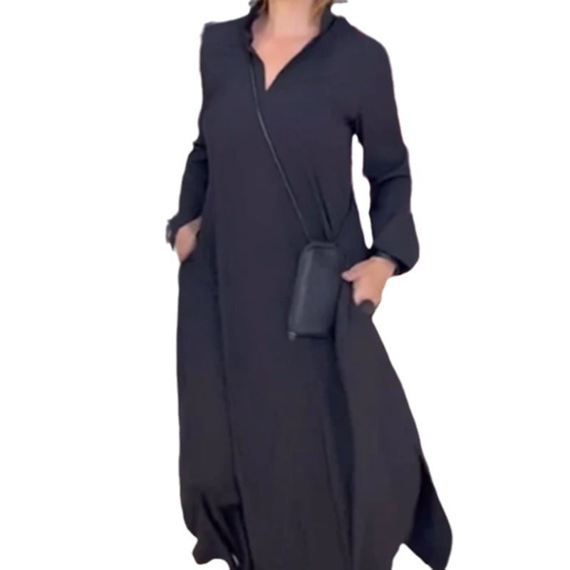Damen Maxikleid Eleganter Kragen Praktische Taschen Norvielle