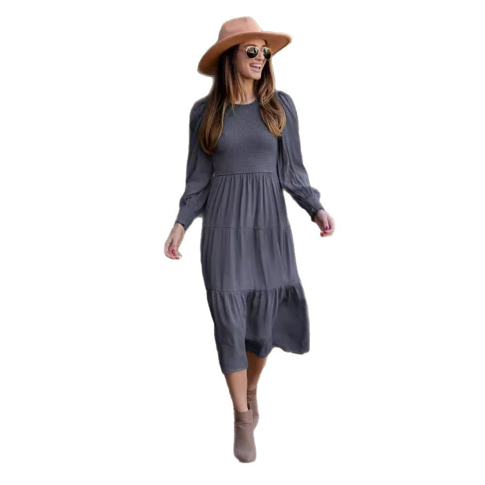 Damen Langarmkleid mit Raffung und Volantdetail Norvielle
