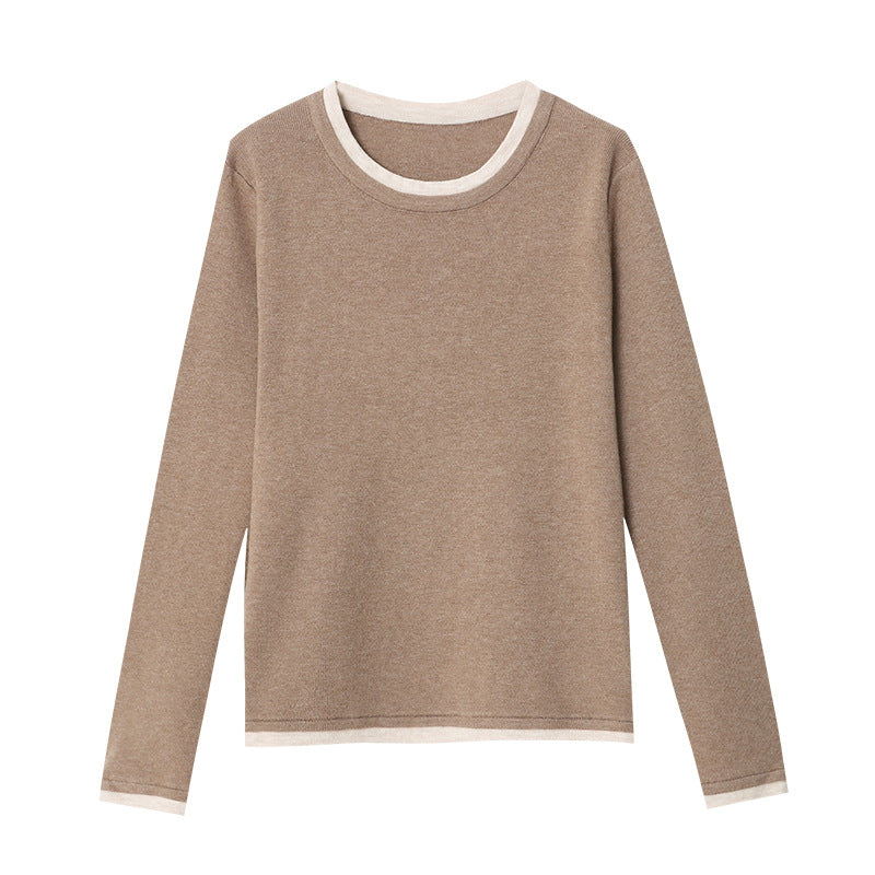 Damen Strickpullover Weiches Material Kontrastdetails Beige