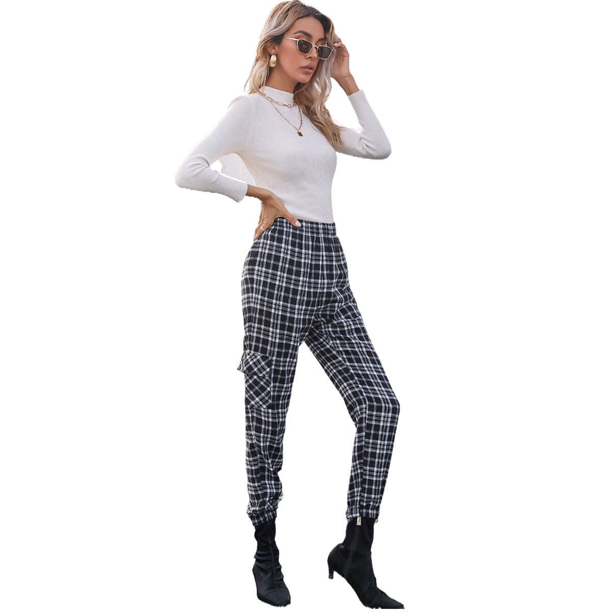 Damen Karohose Elastischer Bund Bequem Norvielle
