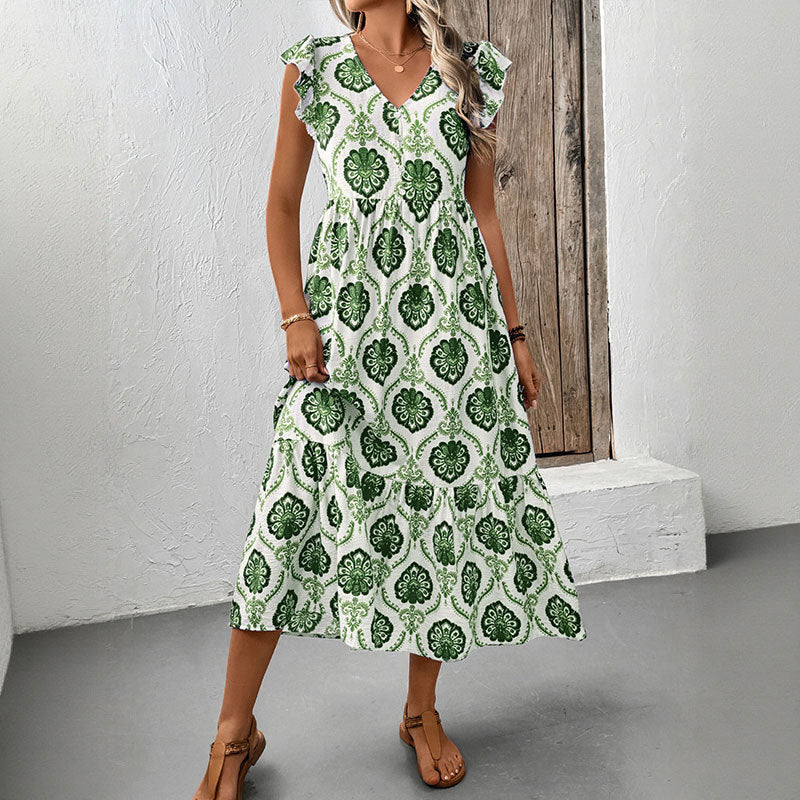Damen Maxikleid mit Volantärmeln und Blumenmustern Norvielle