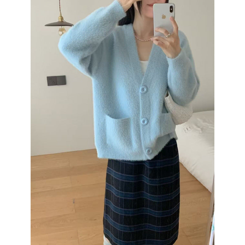 Damen Flauschiger Cardigan mit Knöpfen und Taschen Norvielle