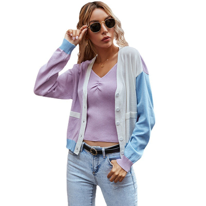 Damen Strickjacke Farbblock Weich Norvielle