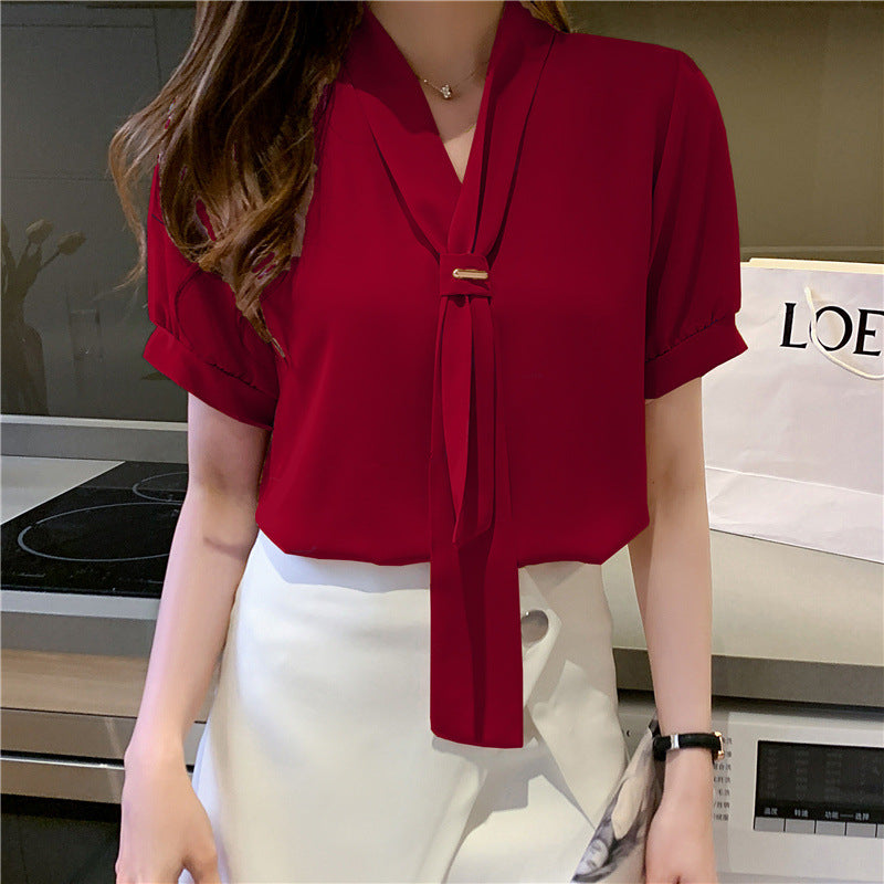 Damen Bluse mit Schleife Puffärmel Norvielle