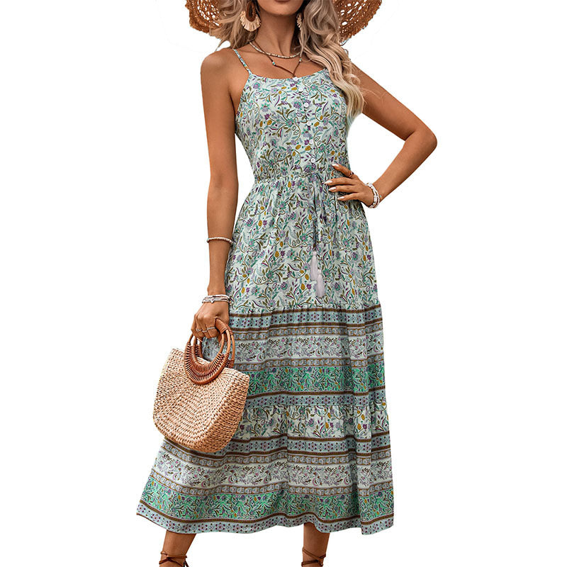 Damen Maxikleid Verstellbarer Taillenzug Mustermix