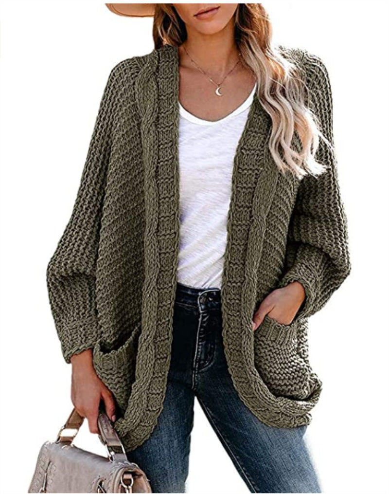 Damen Cardigan Grobstrick Lässig Voluminöse Ärmel Norvielle