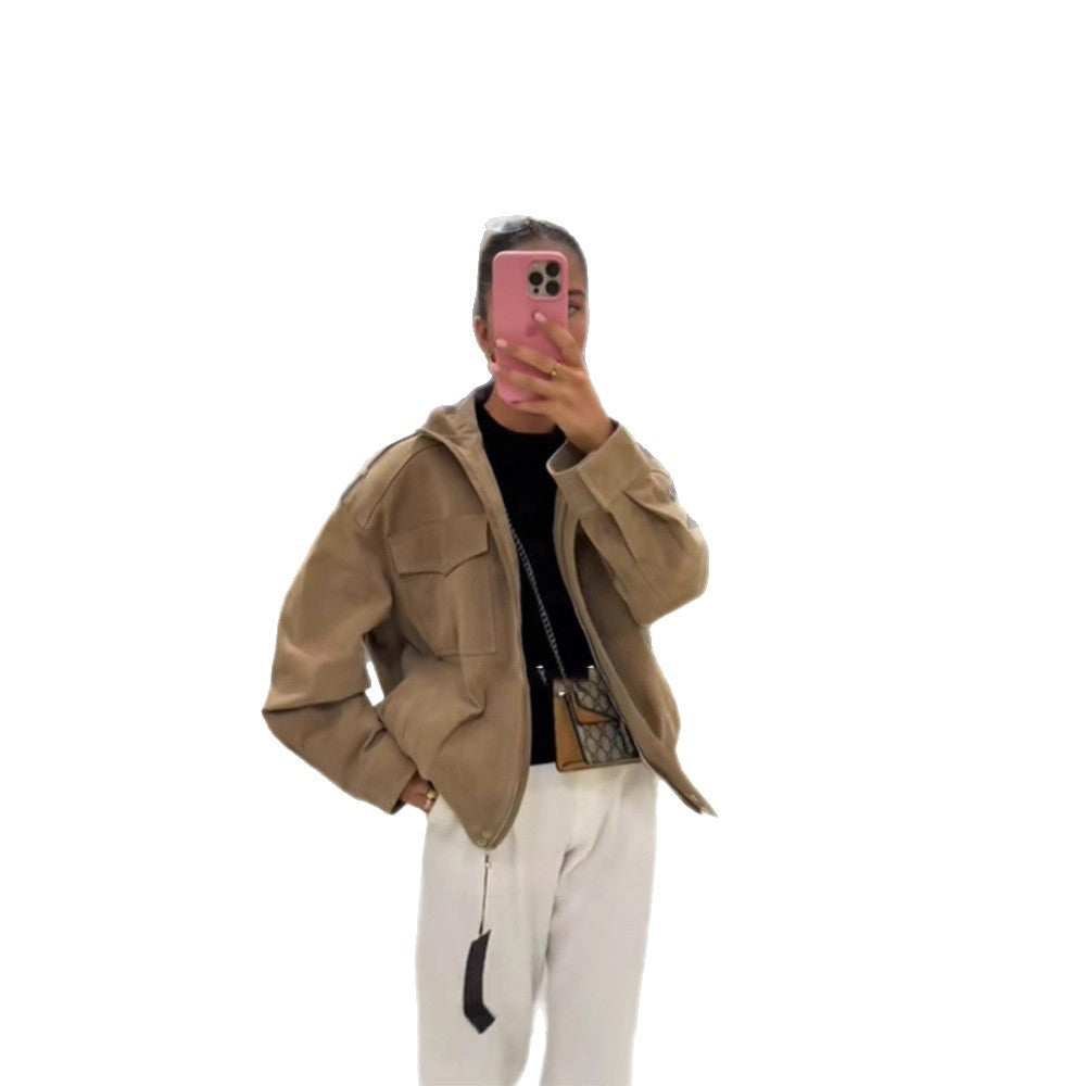 Damen Oversized Wildlederjacke Bequem