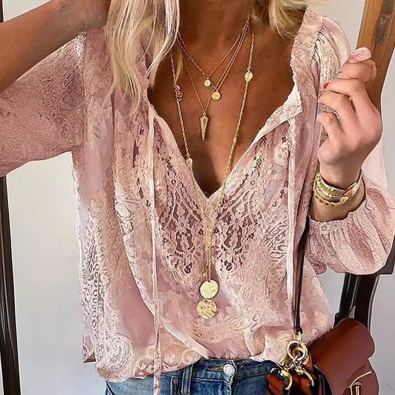 Damen Bluse Spitzenshirt Weiß
