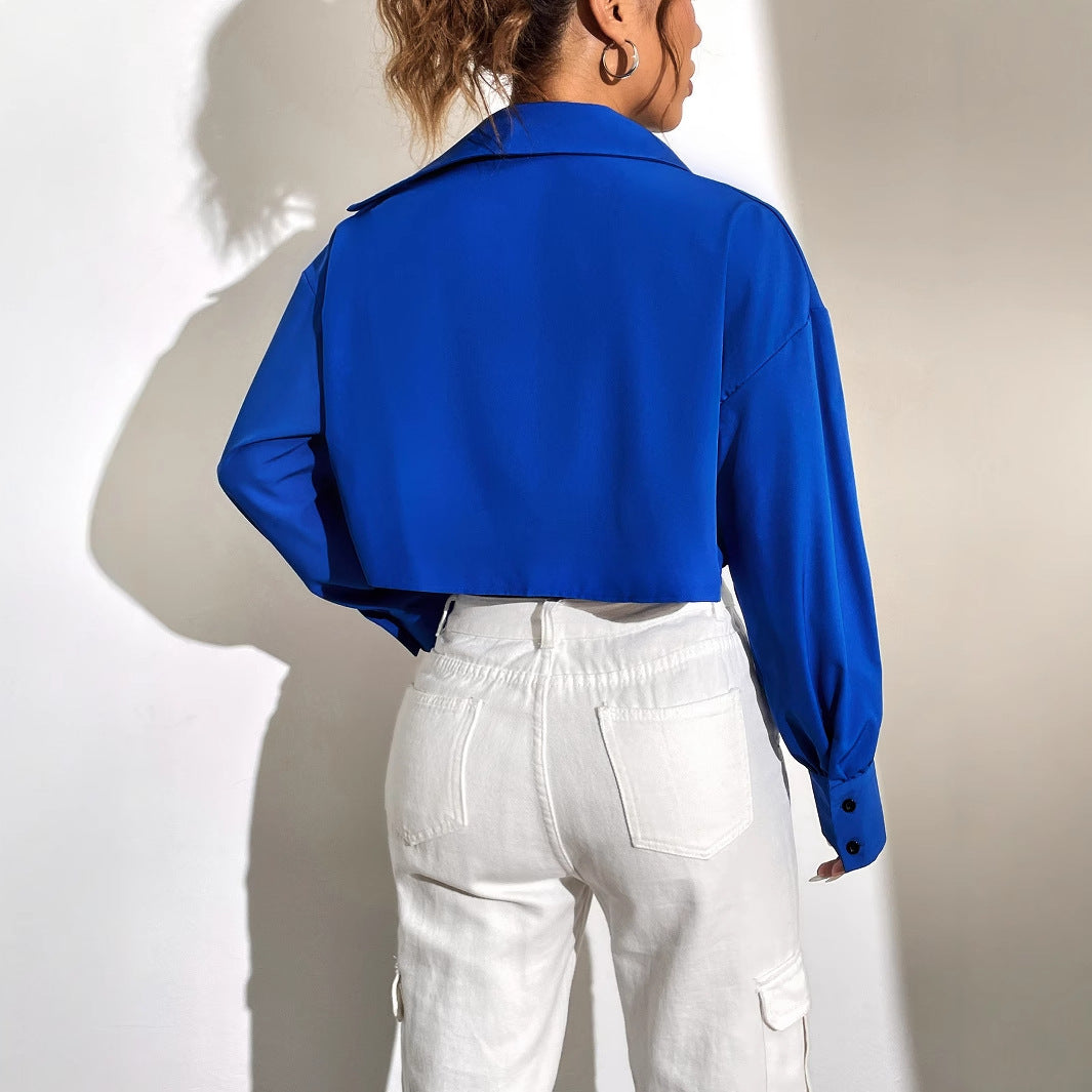 Damen Cropped Hemdjacke Puffärmel Norvielle