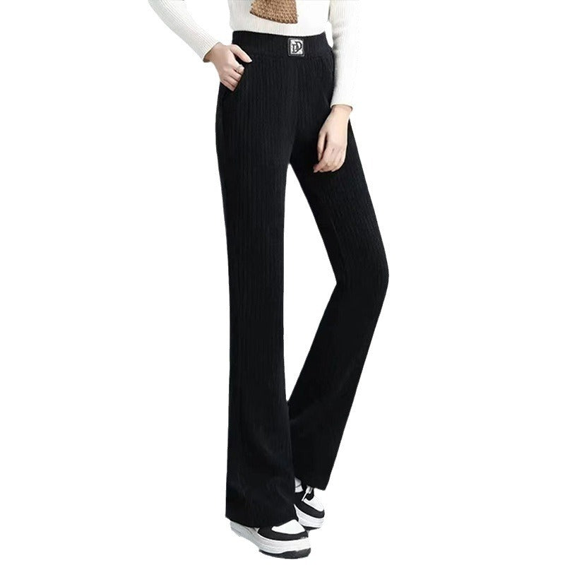 Damen Hochtaillierte Schlaghose Rippendesign Elastisch