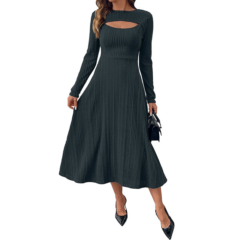 Damen Midi-Kleid Rippstrick Cut-Out Norvielle