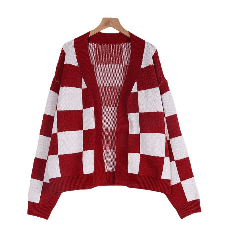 Damen Strickjacke Karomuster Modern