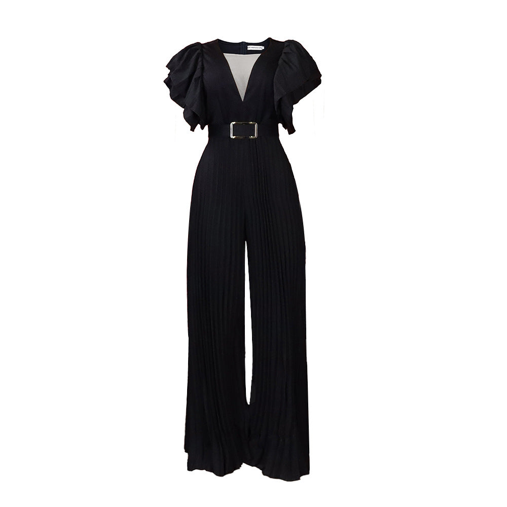 Damen Jumpsuit Rüschen Plissee Norvielle