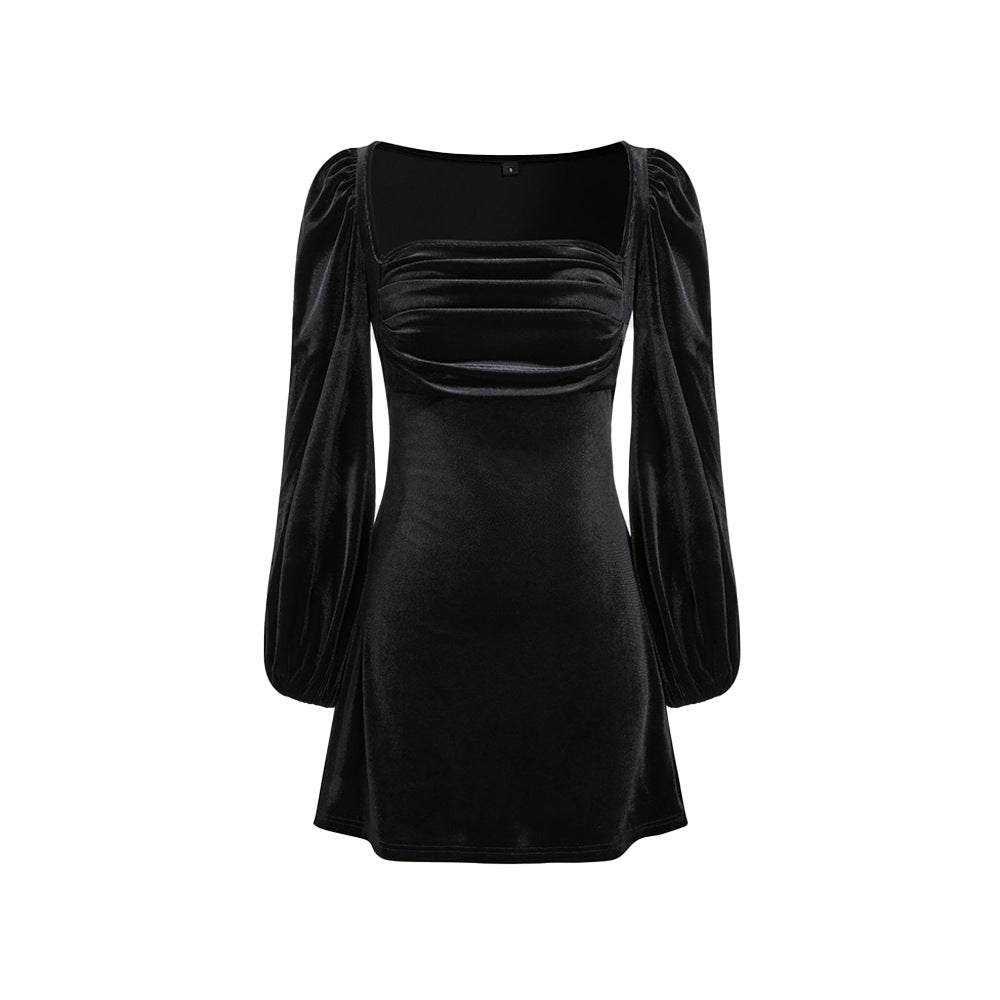 Damen Minikleid Puffärmel Quadrat-Ausschnitt Norvielle