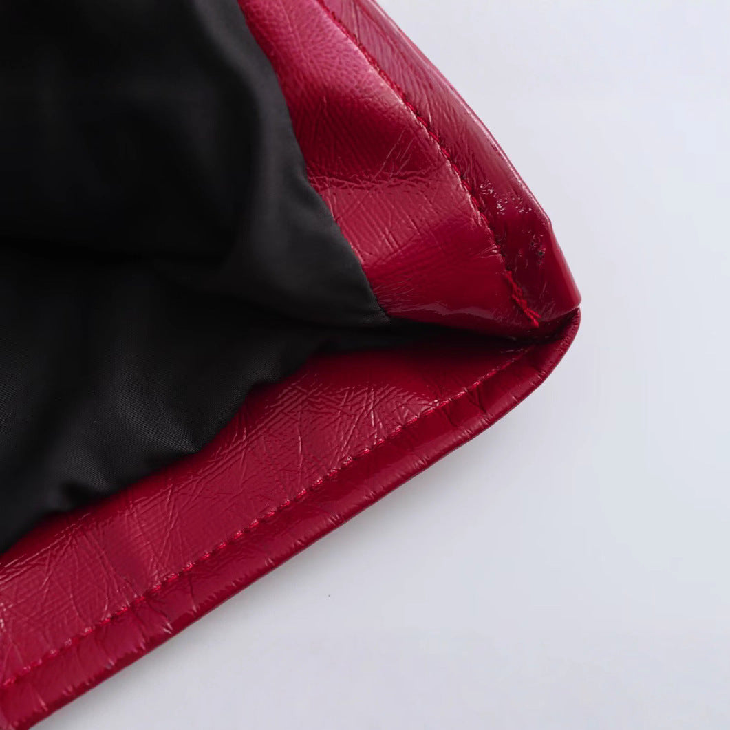 Damen Kunstlederjacke Glänzend Praktische Taschen