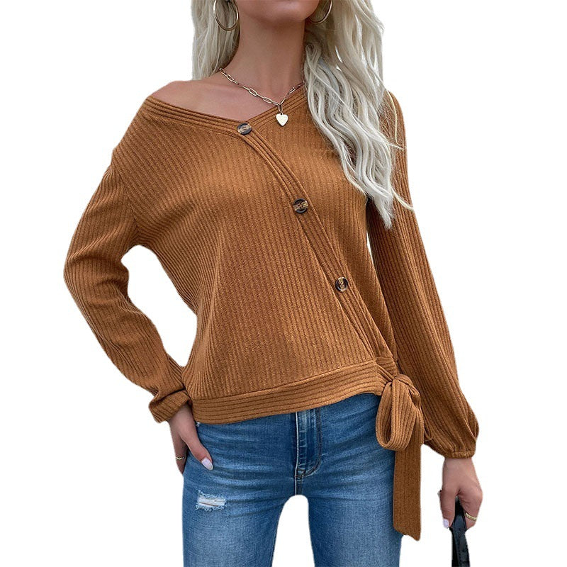 Damen Wickelbluse Langer Ärmel Dekorativer Gürtel Norvielle