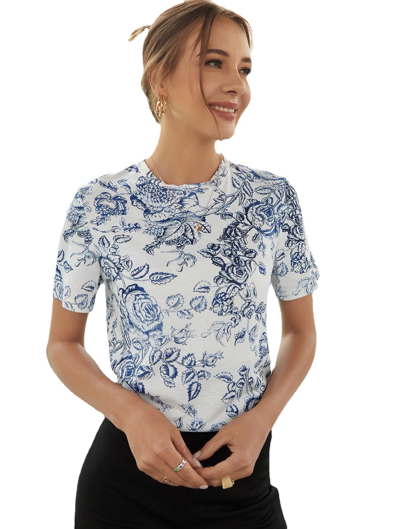 Damen T-Shirt Floral Druck Baumwolle Norvielle
