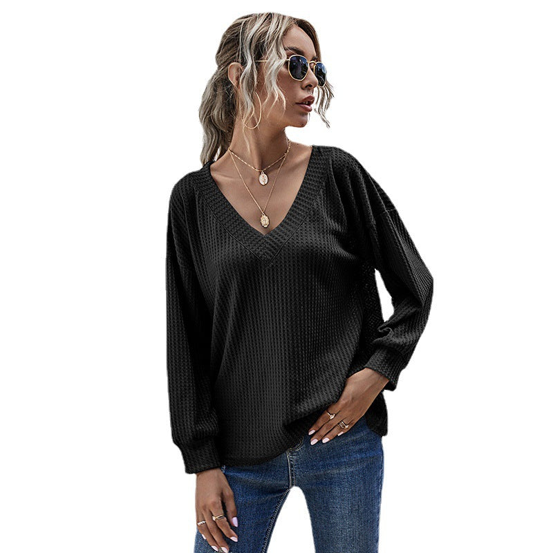 Damen Oversized V-Pullover Strukturmuster Norvielle