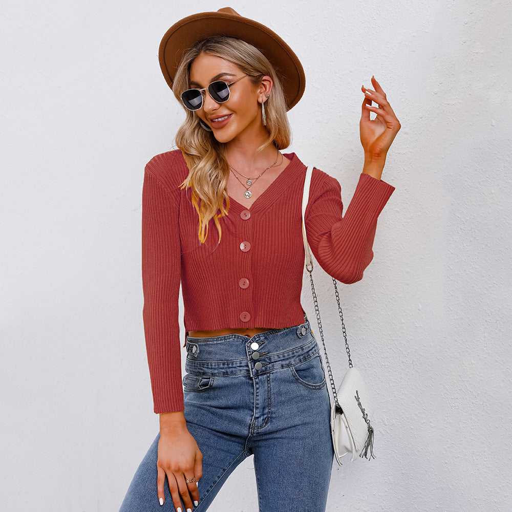 Damen Strickjacke Cropped mit Knöpfen Modern