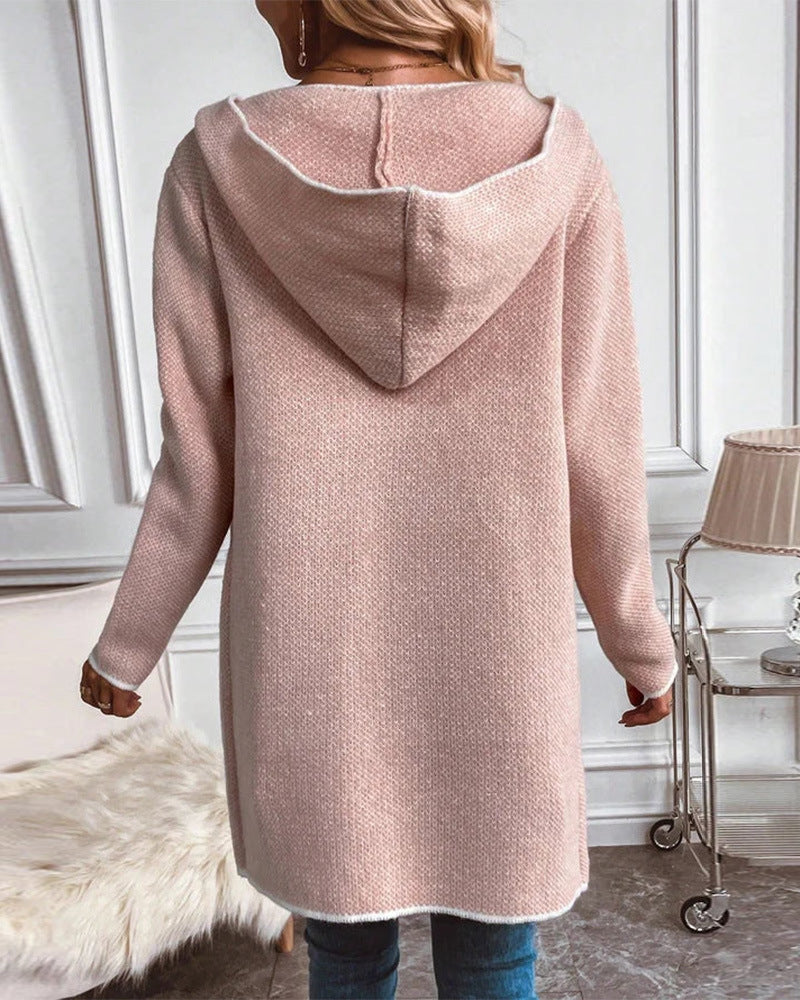 Damen Strickmantel mit Kapuze und Taschen