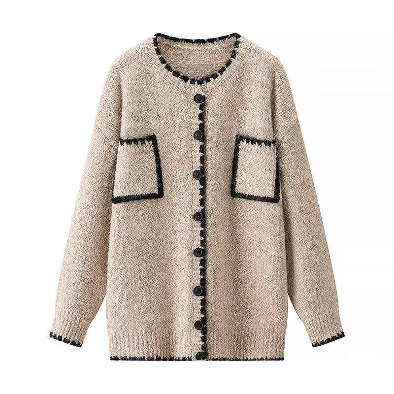 Damen Strickjacke mit Taschen Kontrastdetails Norvielle