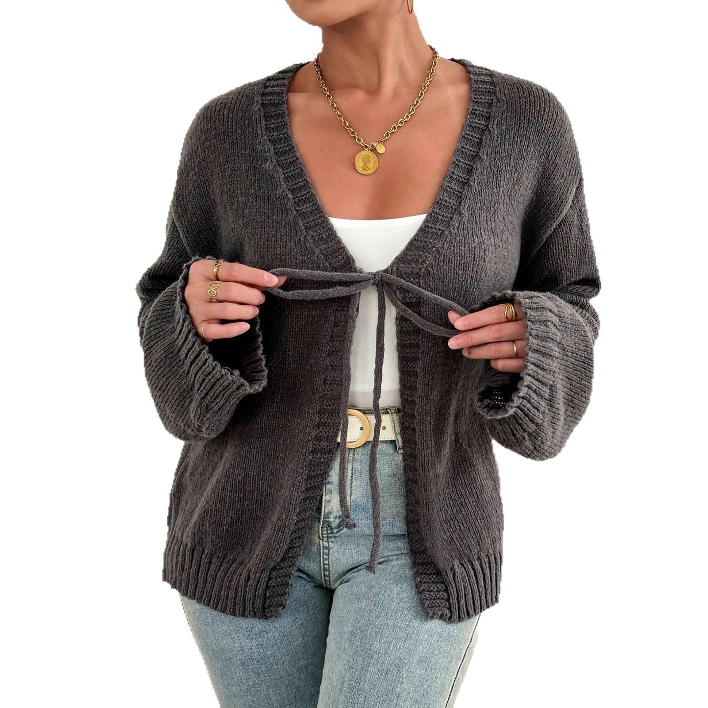 Damen Strickjacke mit Bindegürtel Norvielle