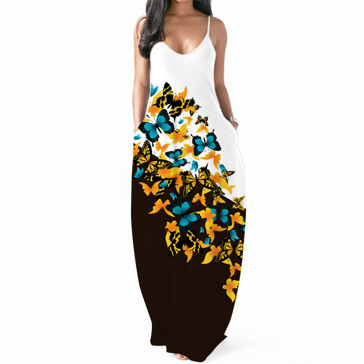 Damen Maxikleid mit Blumenmuster und Seitentaschen